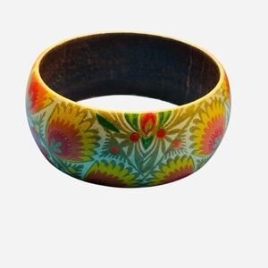 Colorful Floral Wooden Bangle Bracelet